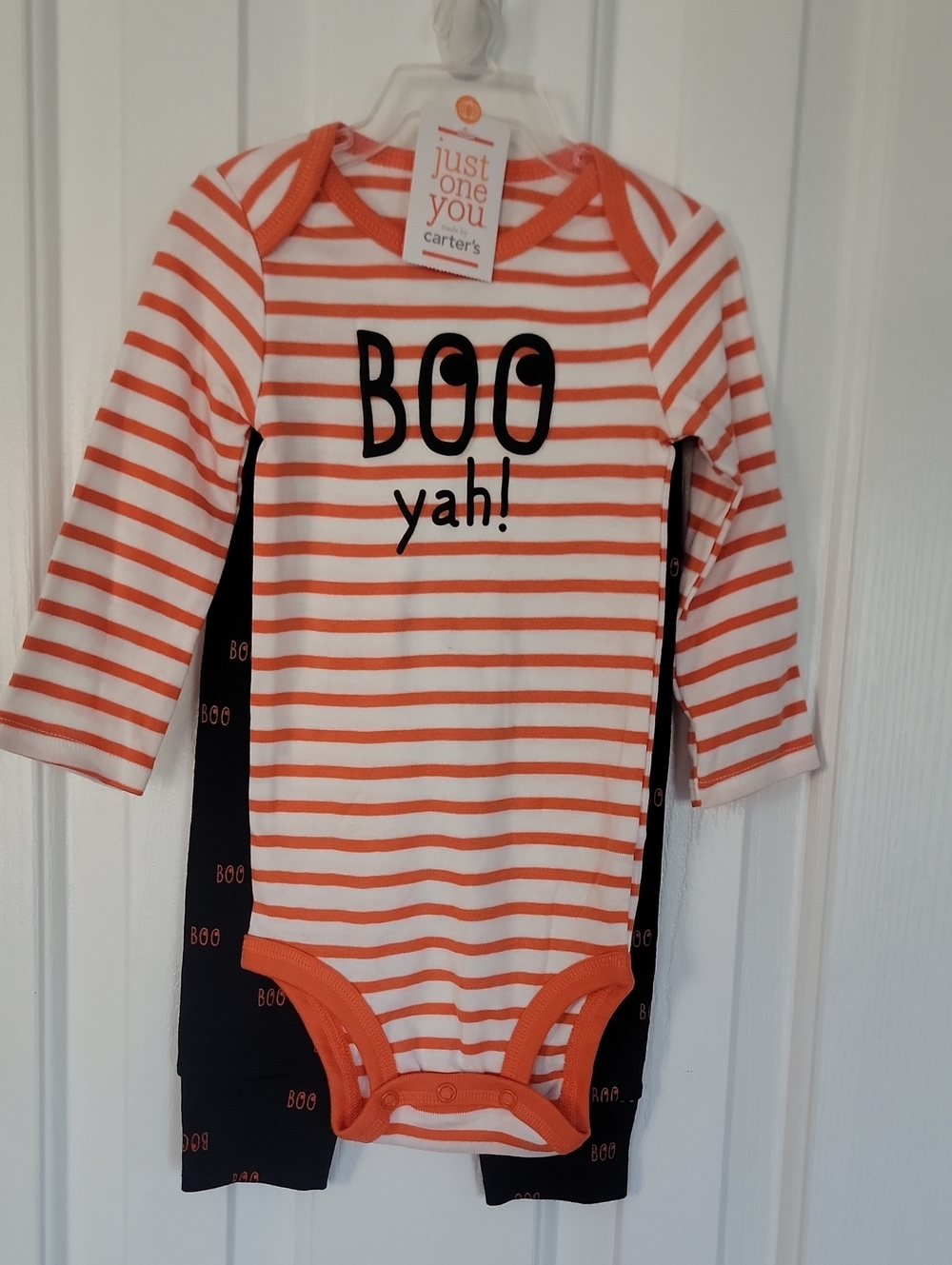 Carter's Orange White Striped BOO yah Two Piece Set Halloween New 12 Months